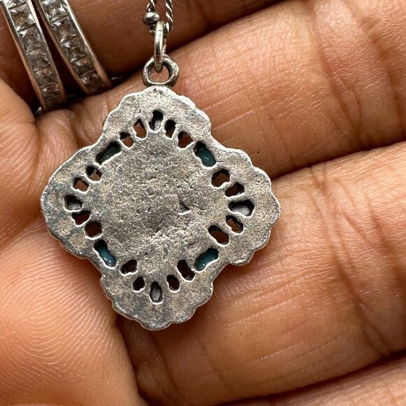 Anne Koplik Designs Necklace Turquoise Blue Rhinestone Pendant Boho Glam Jewelry - Picture 6 of 10